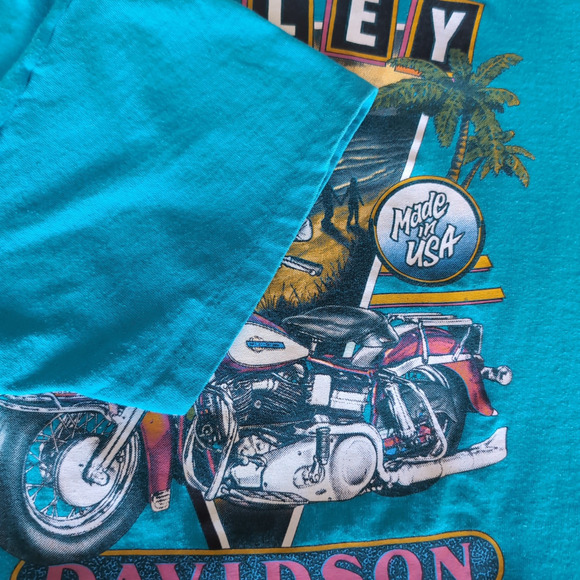 VTG 1990 Harley Davidson 3D Emblem T Shirt XL Single Stitch 90s Beach Blue USA - Picture 6 of 11